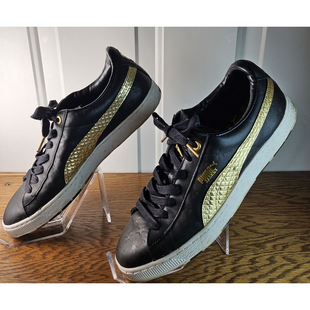 Mens Puma Basket Leather Sneakers Shoes The Gatsby Black & Gold 35926201 Sz 10.5